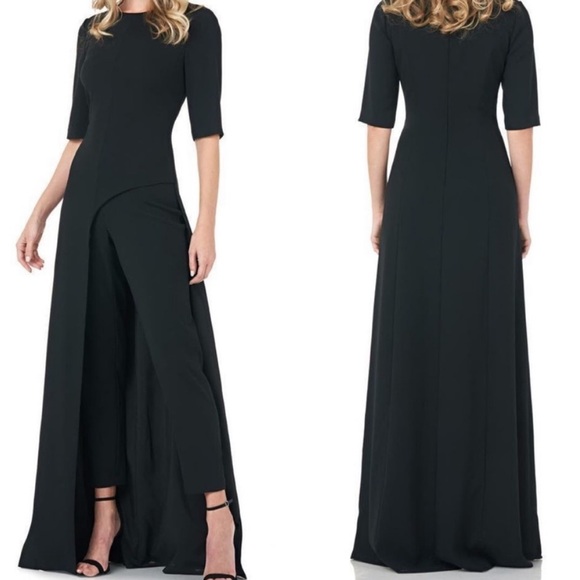 NEW! Kay Unger Davina Romper walk thru jumpsuit dress BLACK SIZE 12 0994 - Picture 1 of 7